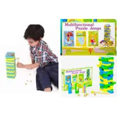 GENERICO - Puzzle Jenga de madera para niños 3 en 1 dados
