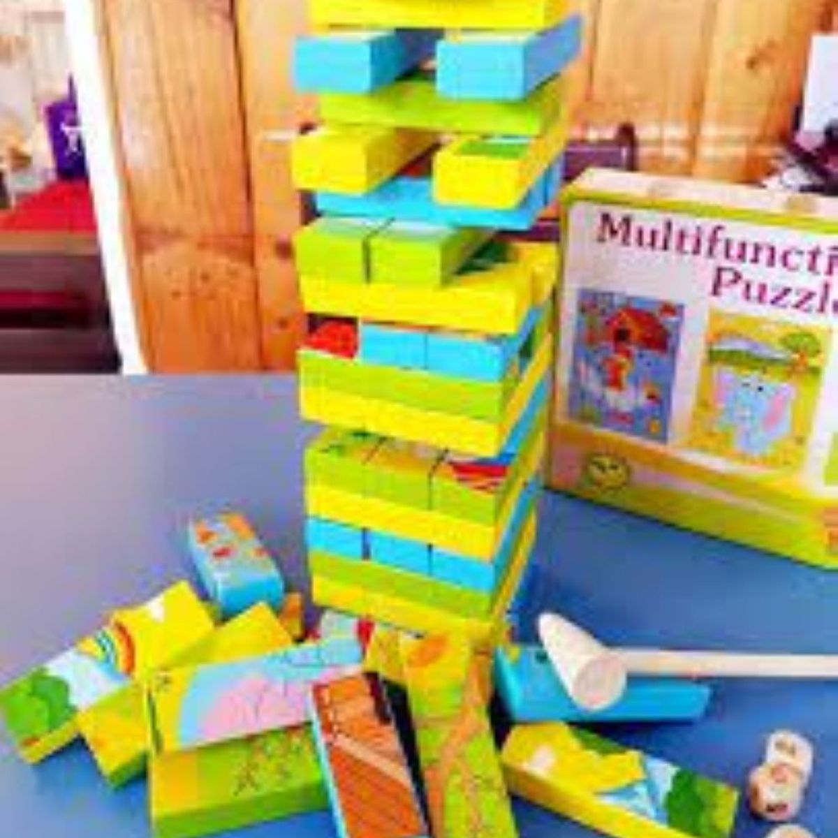 GENERICO - Puzzle Jenga de madera para niños 3 en 1 dados Piezas Juego Rol Educativo Montessori