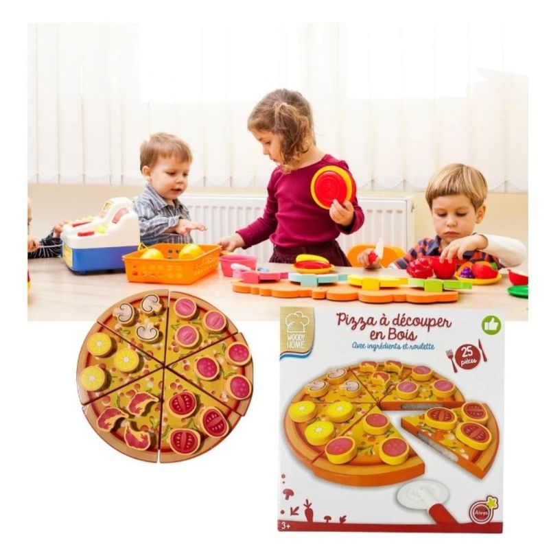 GENERICO - Set de pizza de madera con ingredientes intercambiables