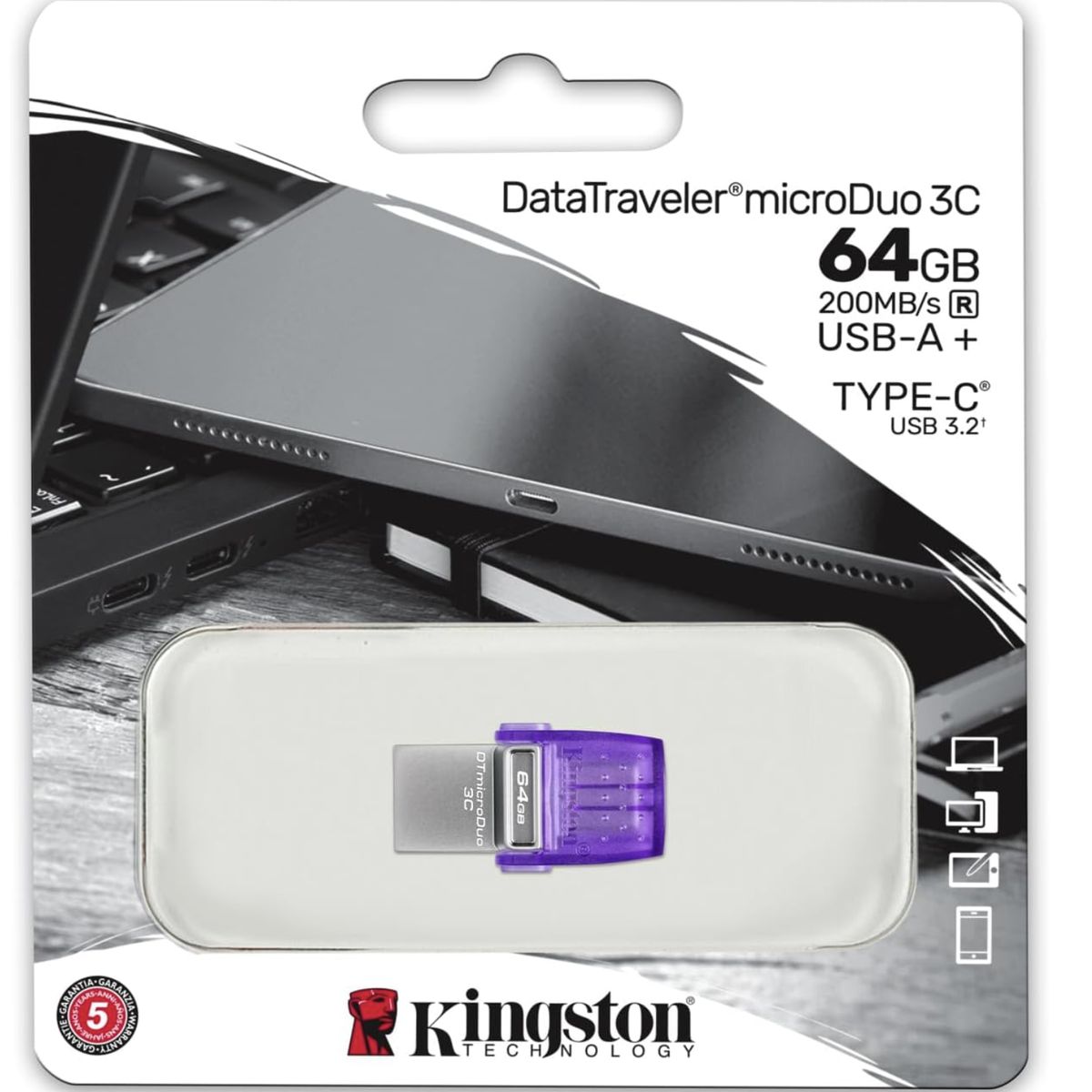 KINGSTON - Pendrive Kingston Datatraveler Microduo 3c 64 GB USB 3.2