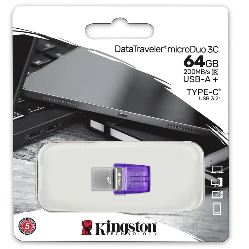 KINGSTON - Pendrive Kingston Datatraveler Microduo 3c 64 GB USB 3.2