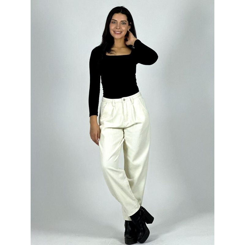 ENIGMATICA BOUTIQUE - Pantalón Italiano Estilo Mom - Blanco