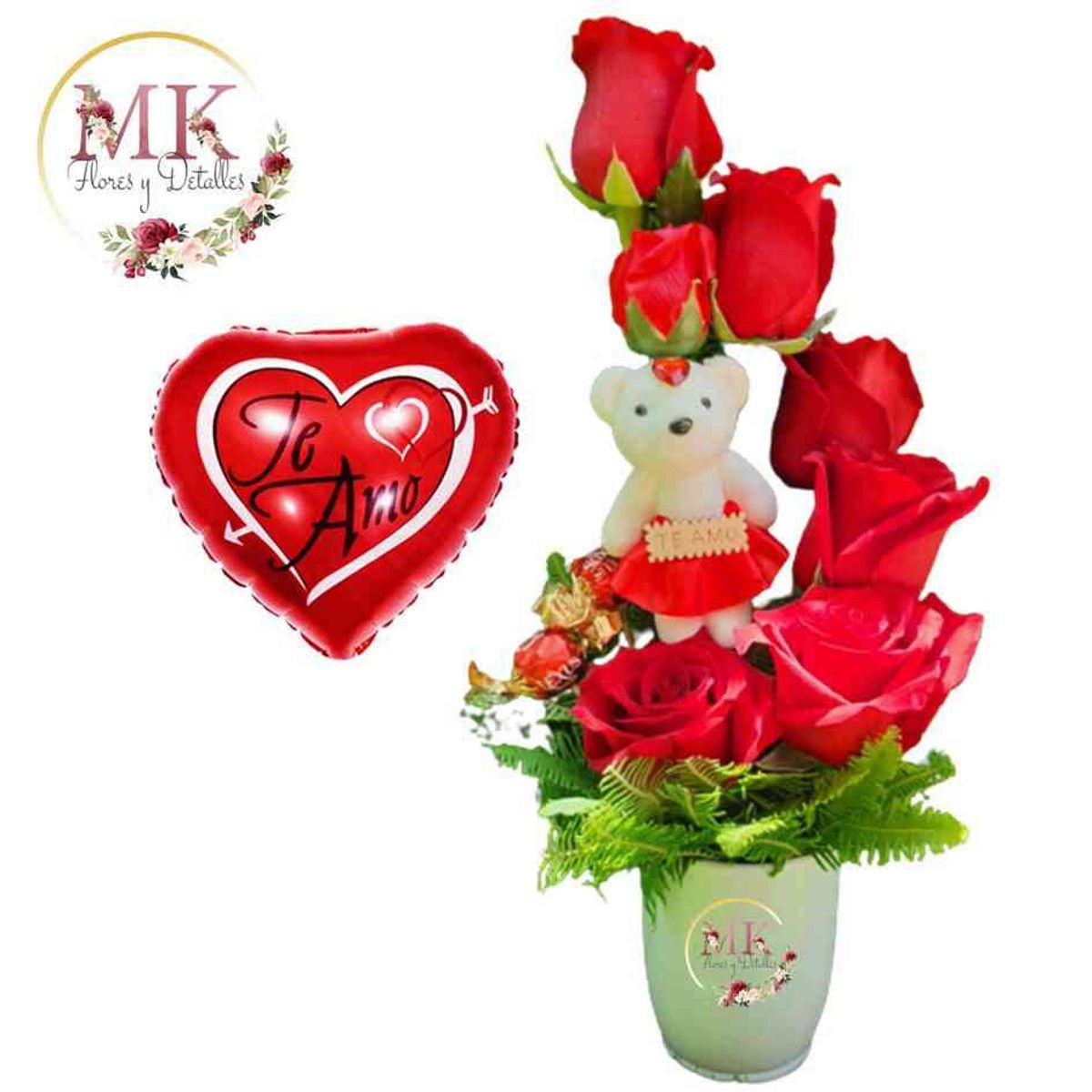 GENERICO - Taza de 6 Rosas Peluchito Bombones y Globito