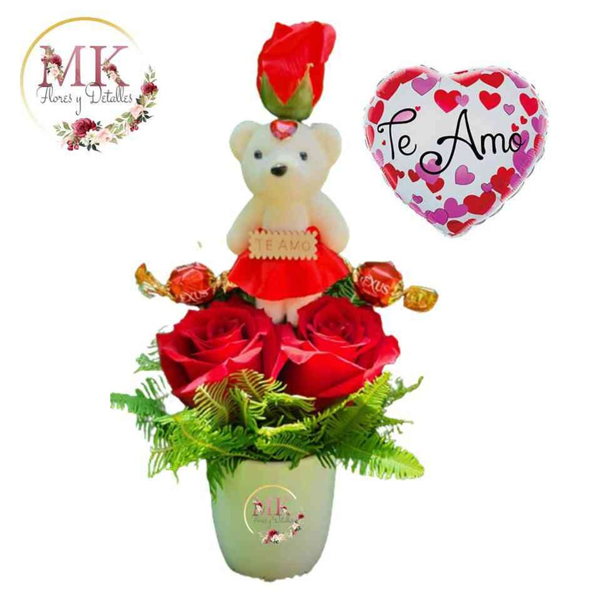 GENERICO - Taza de 2 Rosas Peluchito Bombones y Globito