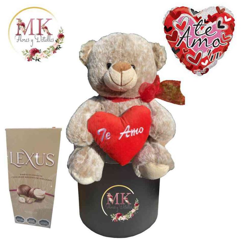 GENERICO - Box con Oso Peluche 30cm Bombones Lexus y Globo