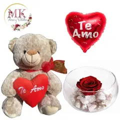 GENERICO - Rosa Preservada Oso Peluche 30cm y Globito