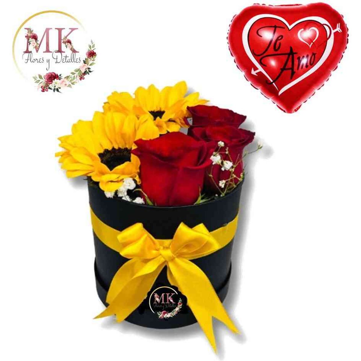 GENERICO - Box Especial 2 Girasoles 3 Rosas y Globito