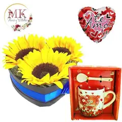 GENERICO - Box Corazón 3 Girasoles Taza Te Amo y Globo