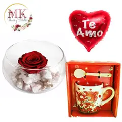 GENERICO - Rosa Preservada Taza Te Amo y Globo
