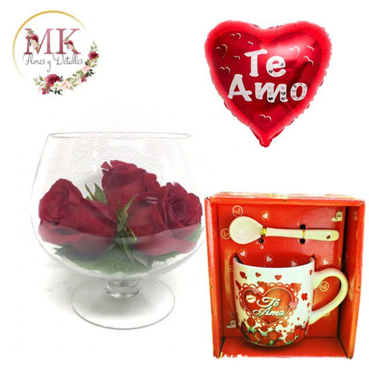 GENERICO - Copa de 3 Rosas Taza Te Amo y Globo
