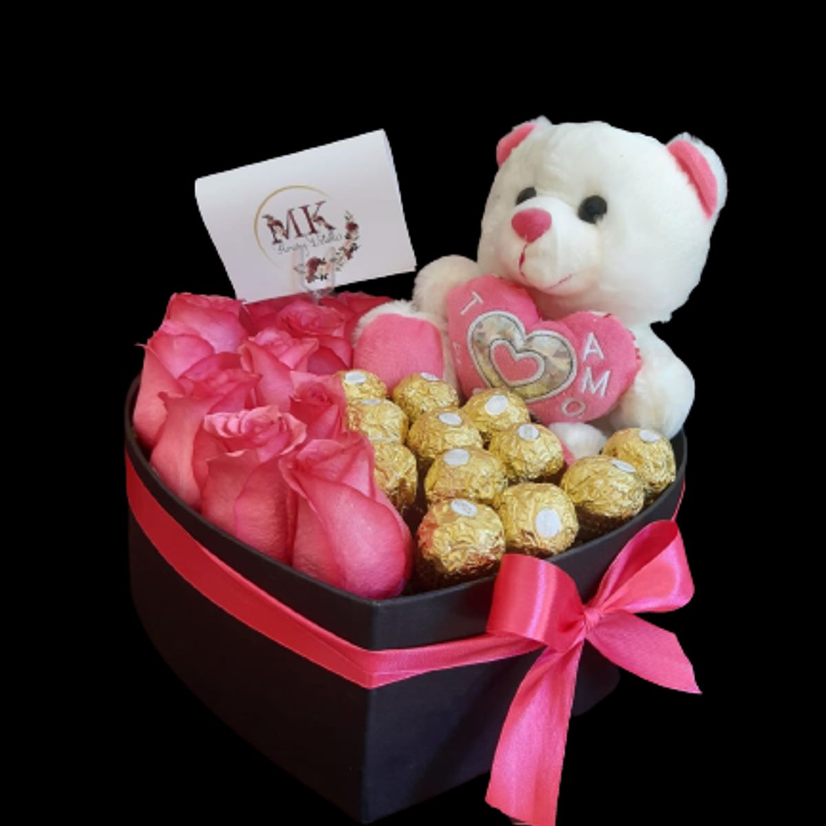 GENERICO - Box Corazón de 8 Rosas 12 Bombones y Peluchito