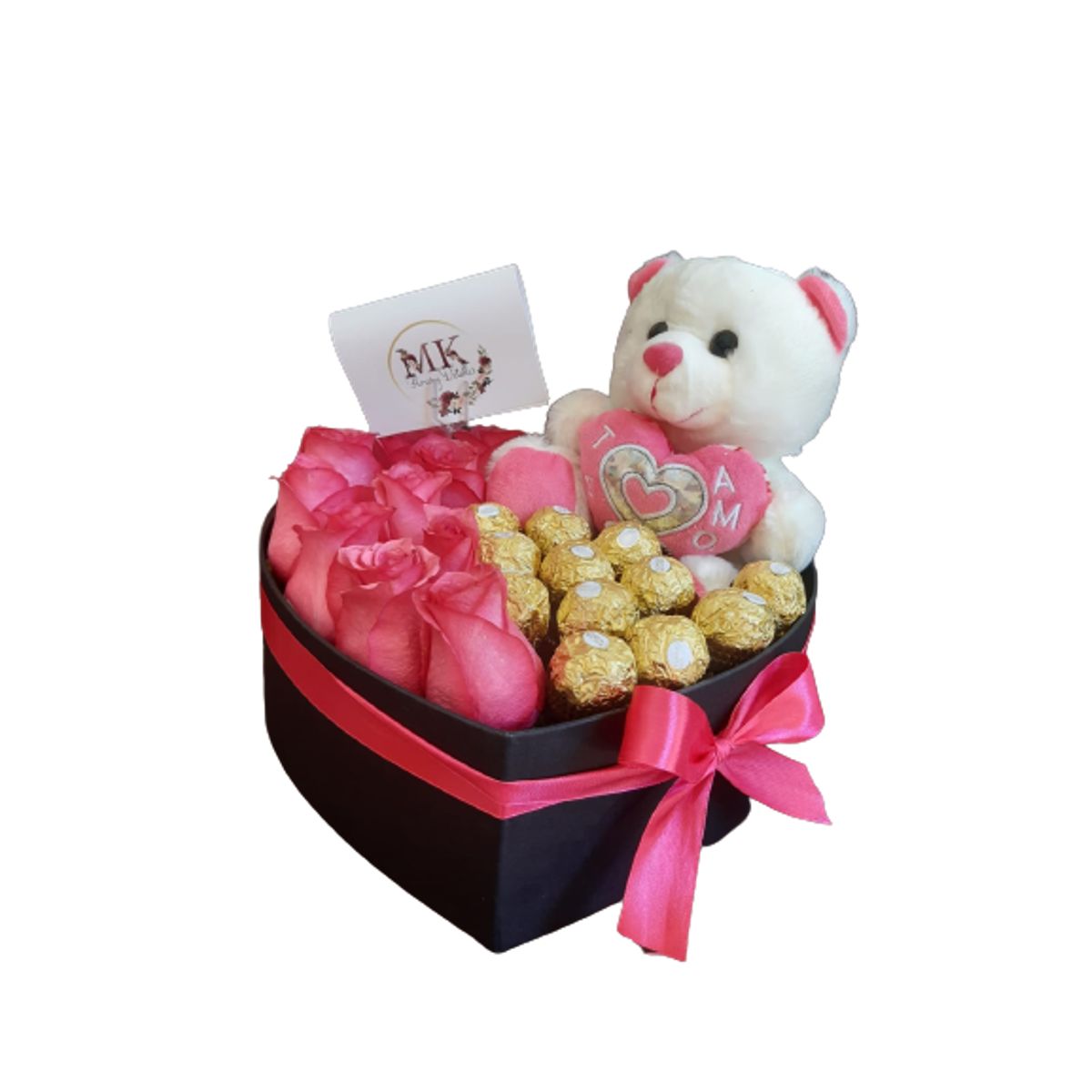 GENERICO - Box Corazón de 8 Rosas 12 Bombones y Peluchito