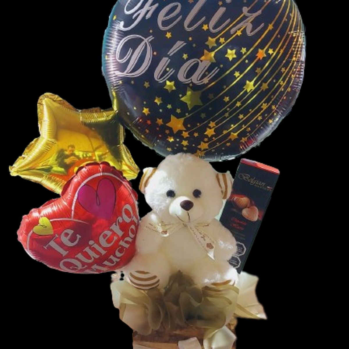 GENERICO - Base con Peluche 20cm Bombones Belgian y Globos