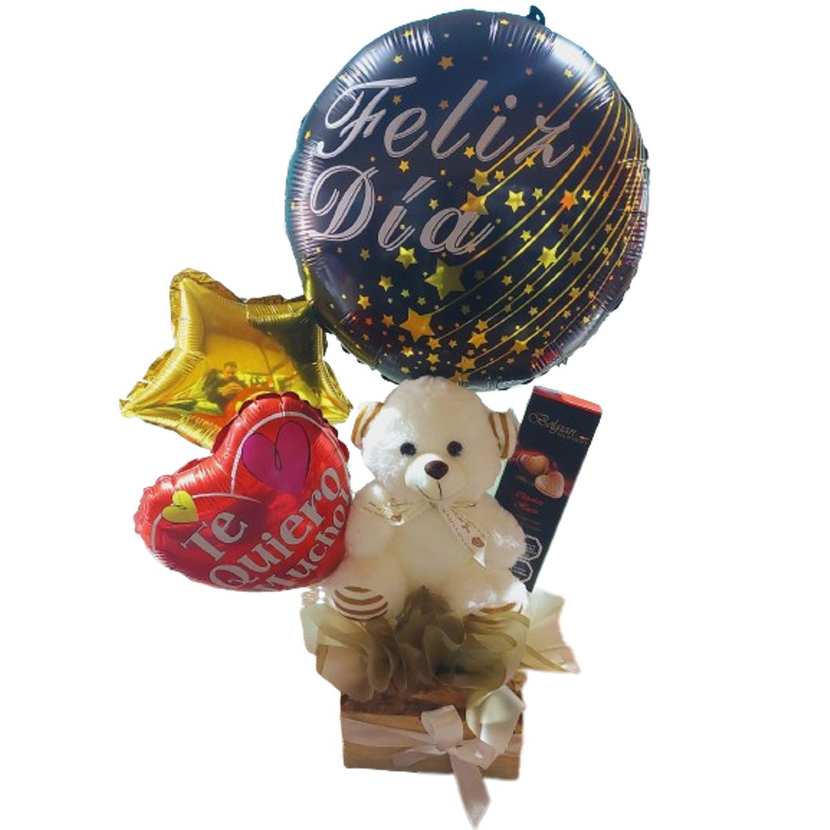 GENERICO - Base con Peluche 20cm Bombones Belgian y Globos