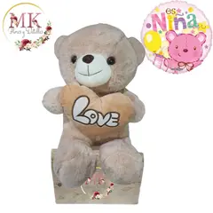GENERICO - Base con Peluche Oso 35cm y Globo de Nacimiento