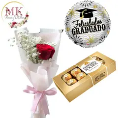 GENERICO - Rosa decorada Bombones Ferrero Rocher 100grs y Globo