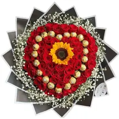 GENERICO - Ramo Buchon 100 Rosas 1 Girasol y 21 Bombones