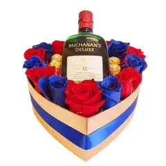 GENERICO - Box Corazón 12 Rosas Botella y 4 Bombones