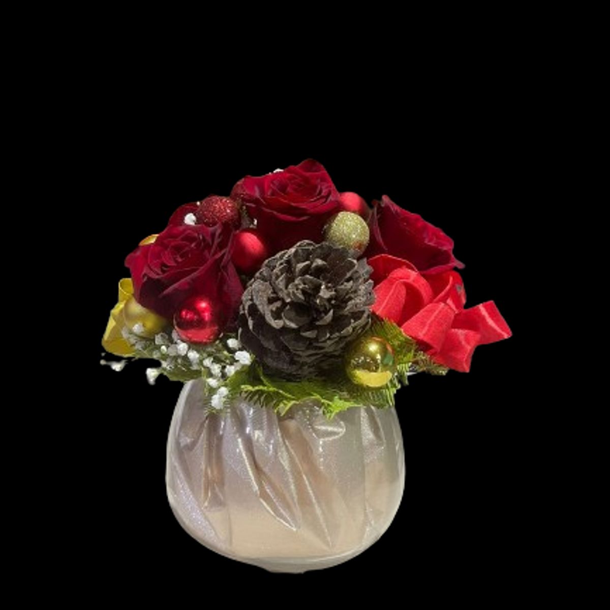 GENERICO - Pecera con 4 Rosas y adornos de Navidad