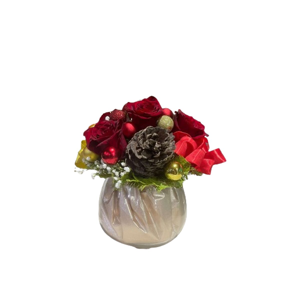 GENERICO - Pecera con 4 Rosas y adornos de Navidad