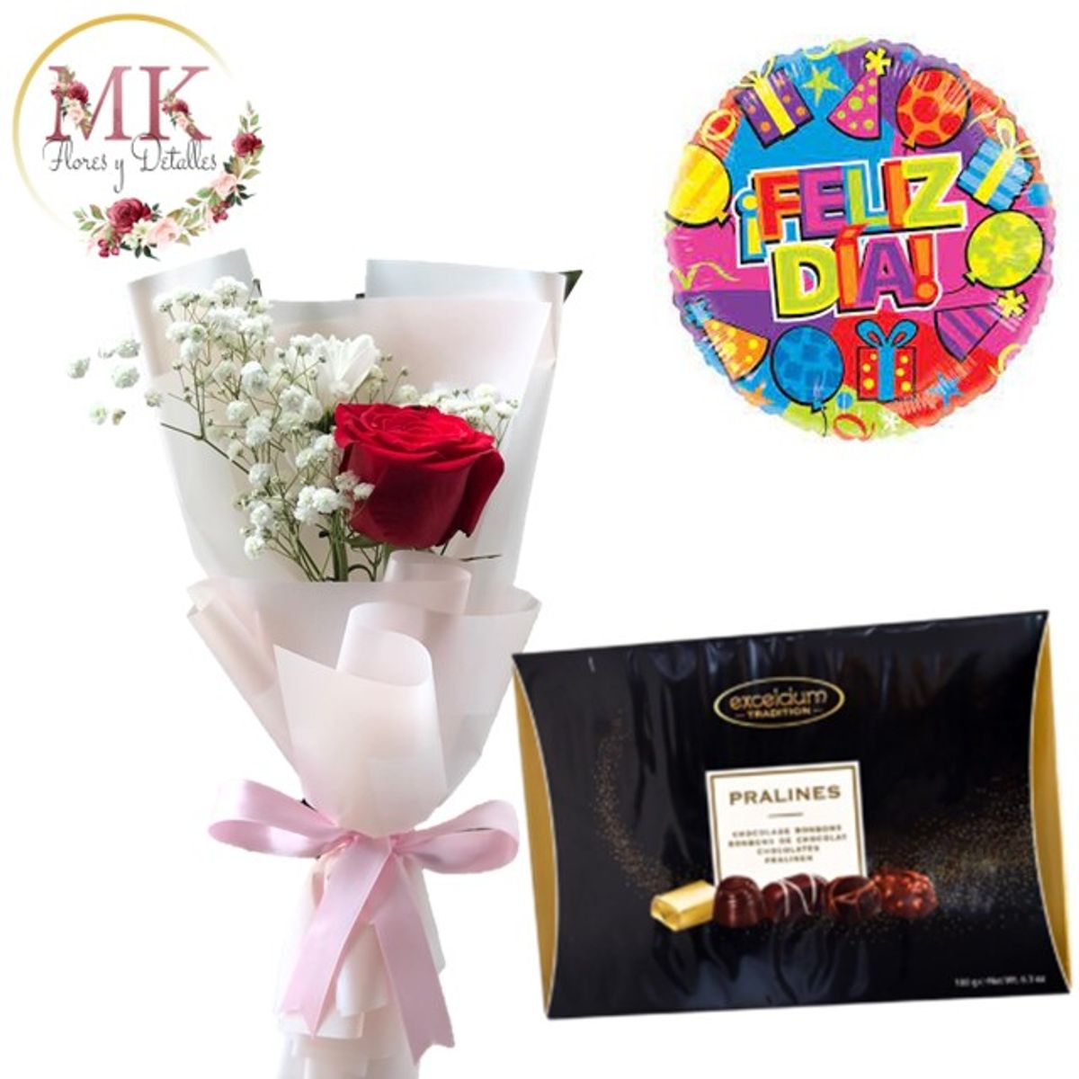 GENERICO - Rosa decorada Bombones Surtidos y Globo
