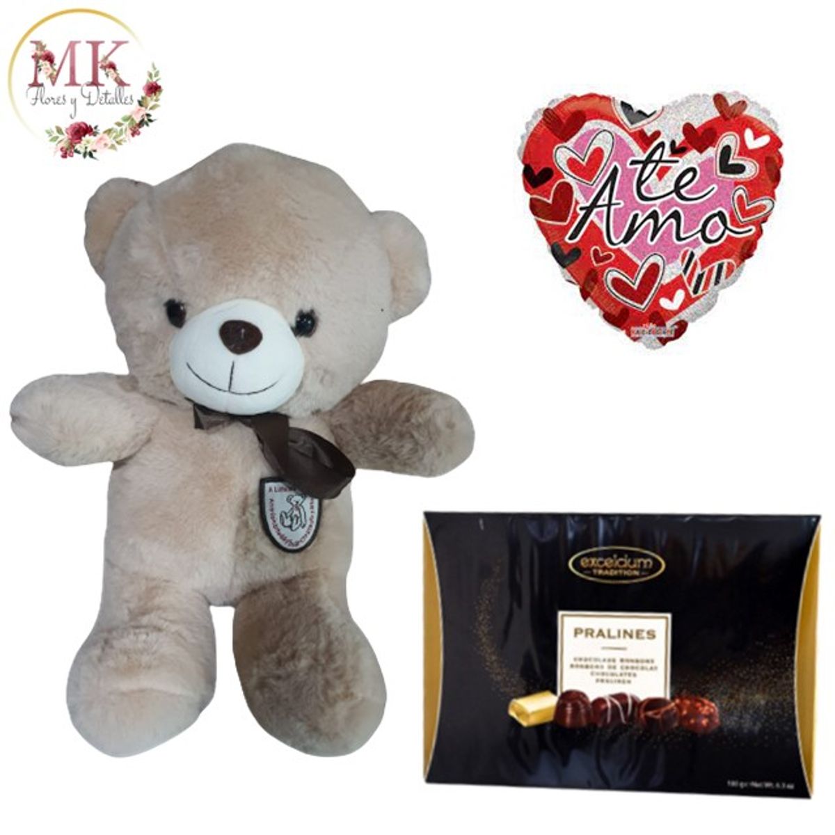 GENERICO - Peluche Oso Café de 30cm Bombones Surtidos y Globo