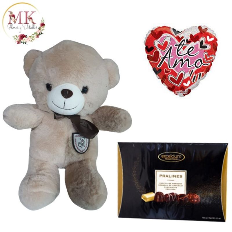 GENERICO - Peluche Oso Café de 30cm Bombones Surtidos y Globo