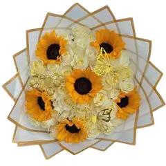 GENERICO - Ramo de 30 Rosas Blancas y 6 Girasoles