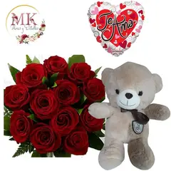 GENERICO - Ramo de 12 Rosas Peluche Café 30cm y Globo