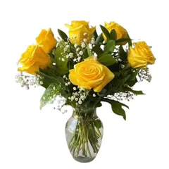 GENERICO - Florero de 6 Rosas Amarillas