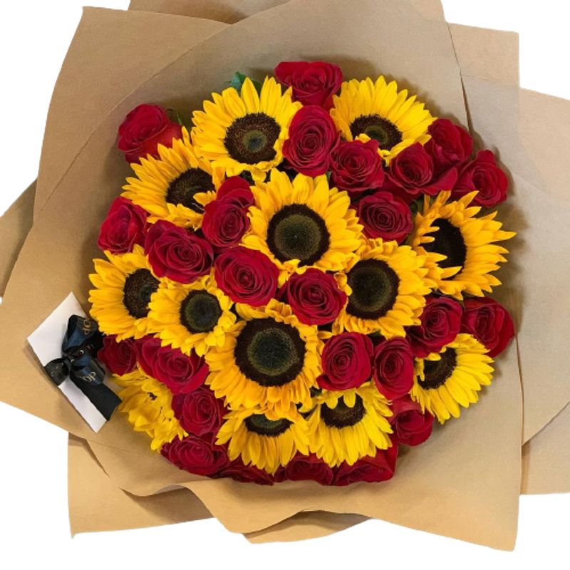 GENERICO - Ramo de 20 Rosas Rojas y 12 Girasoles