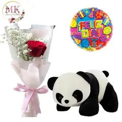 GENERICO - Rosa Decorada Oso Panda 30cm y Globo
