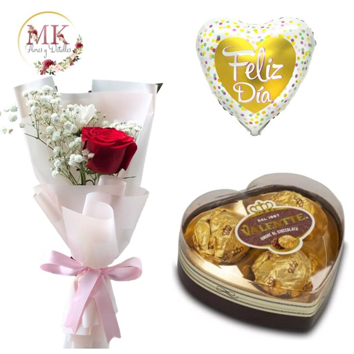 GENERICO - Rosa Decorada Bombones Corazón y Globo