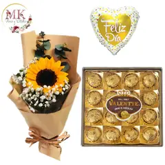 GENERICO - Girasol Decorado Bombones Valente 200grs y Globo