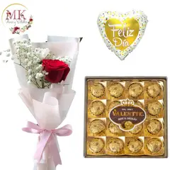 GENERICO - Rosa Decorada Bombones Valente 200grs y Globo