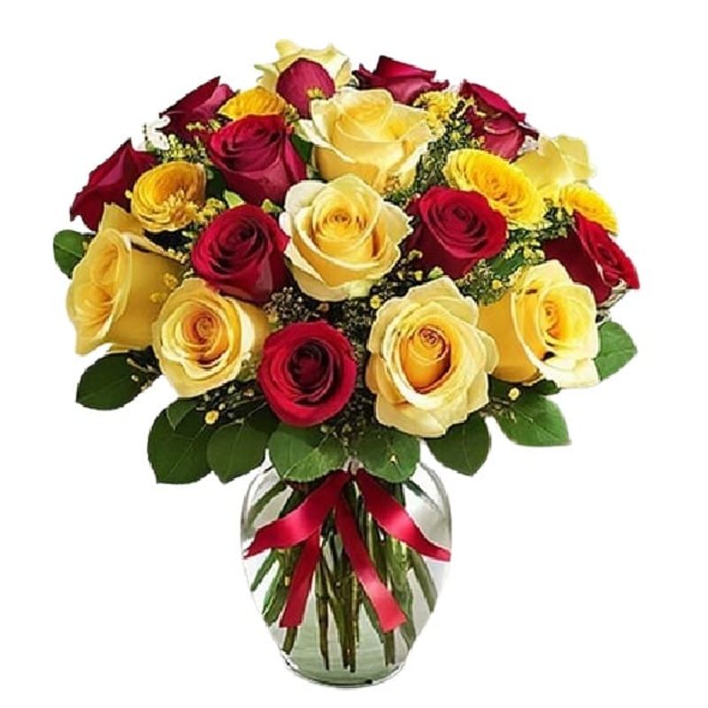 GENERICO - Florero de 25 Rosas Rojas y Amarillas