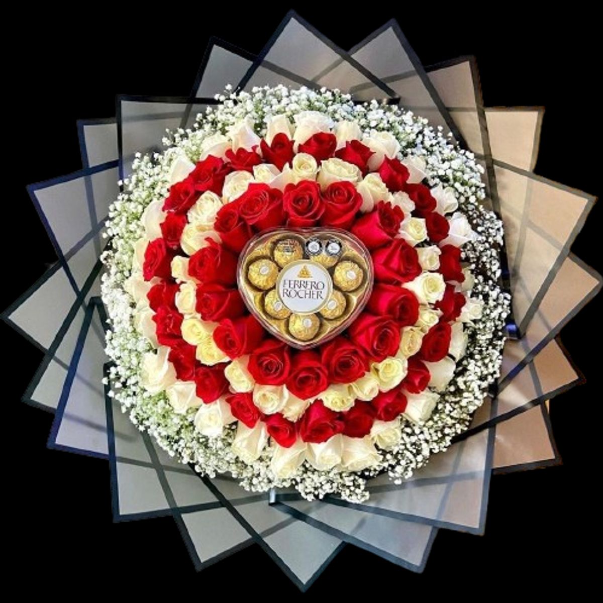 GENERICO - Ramo de 100 Rosas y Bombones Ferrero Rocher Corazón 100grs