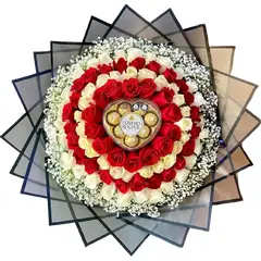 GENERICO - Ramo de 100 Rosas y Bombones Ferrero Rocher Corazón 100grs