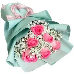 GENERICO - Bouquet de 6 Rosas Rosadas con Ilusión