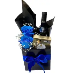 GENERICO - Box Cuadrado de 2 Rosas Azules