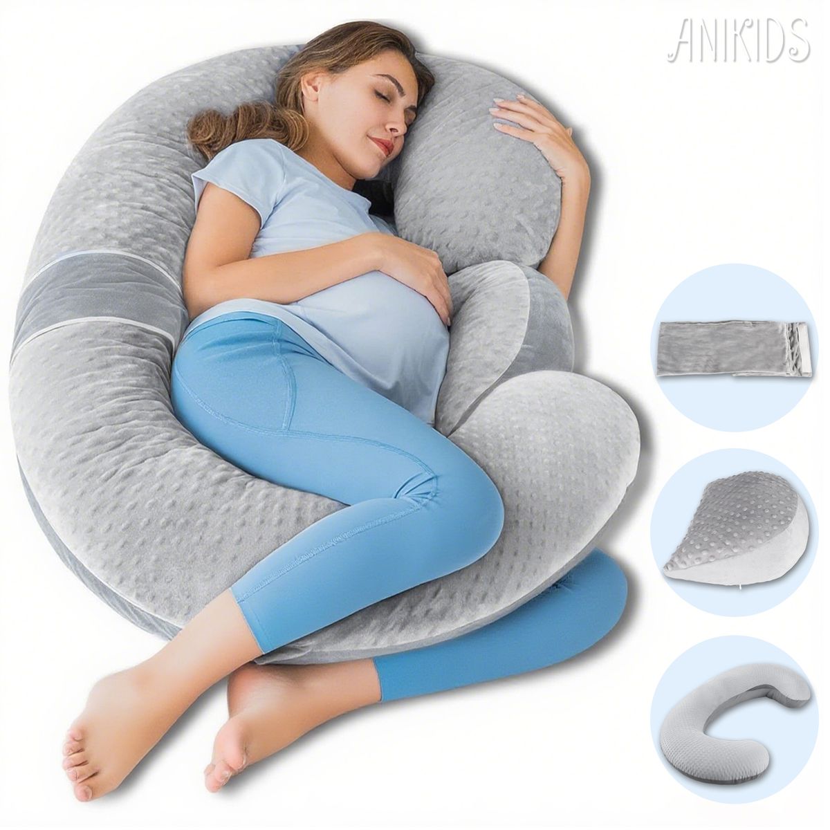 ANIKIDS - 2 En 1 Cojin Lactancia Maternal Almohada Embarazo Forma E 150x75cm