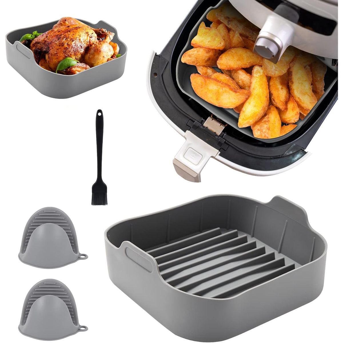 KUANGYE - Bandeja Silicona Para Freidora De Aire Cesto Para Airfryer