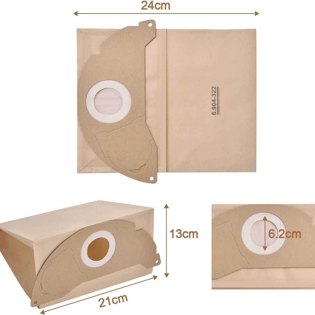 KUANGYE - 5 Bolsas Filtro Papel Aspiradora Para Karcher Wd2