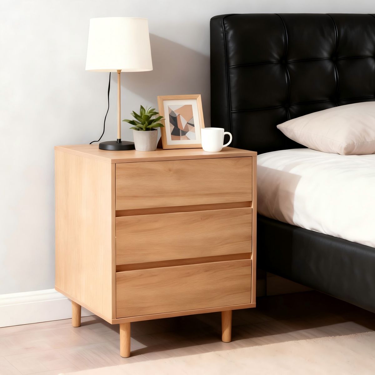 ELEMENT DESIGN - Velador con 3 Cajones, Madera, 50x40x62 cm