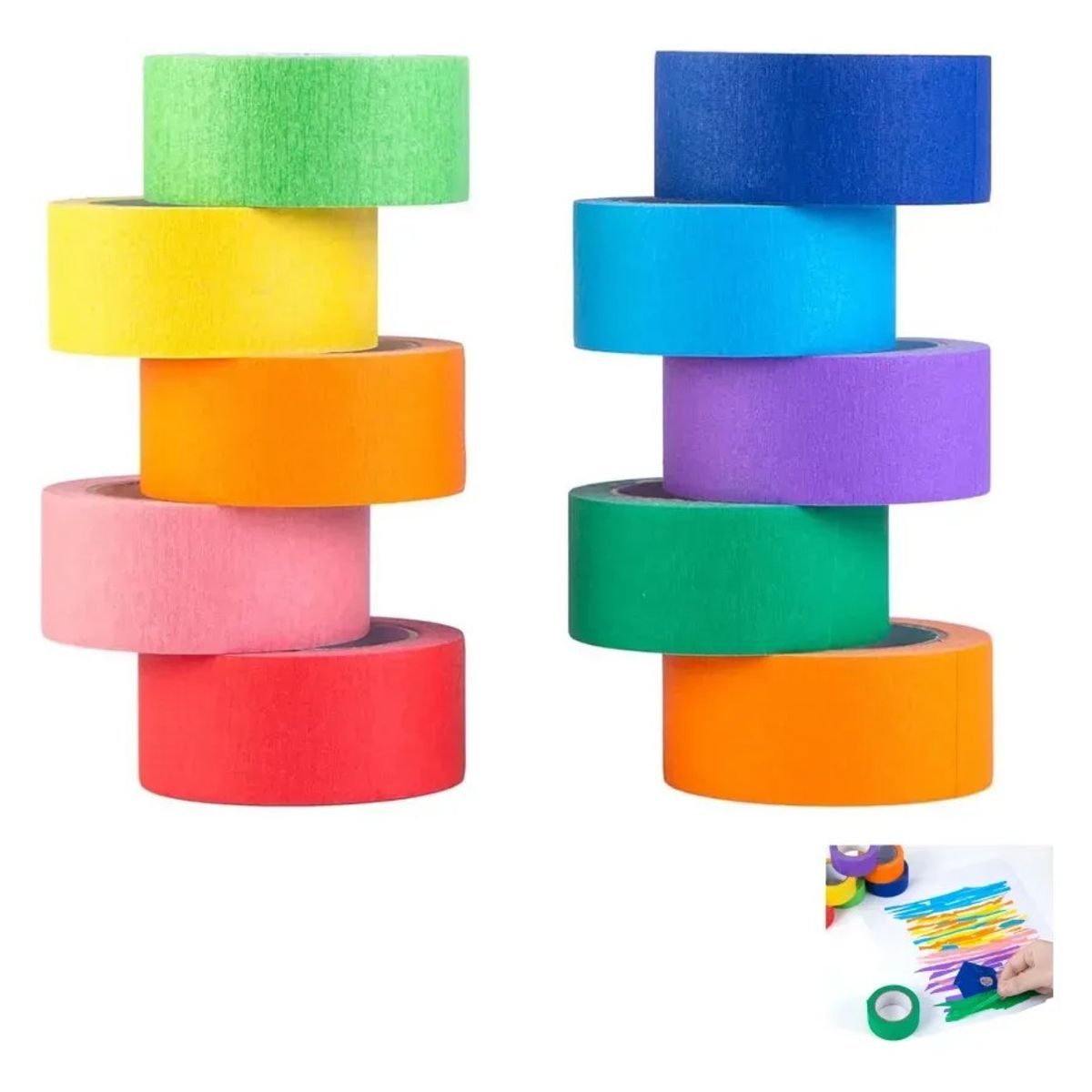 KUANGYE - 10 Rollos De Cinta Adhesiva Washi Rainbow Candy Color Carame