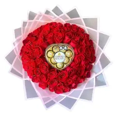 GENERICO - Ramo de 100 Rosas con Bombones Corazón Ferrero Rocher 100grs