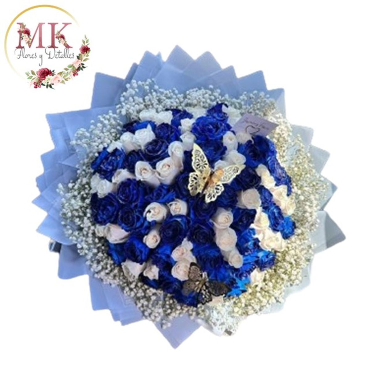 GENERICO - Ramo de 100 Rosas Blanco y Azul