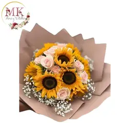 GENERICO - Ramo de 8 Rosas Rosadas y 8 Girasoles