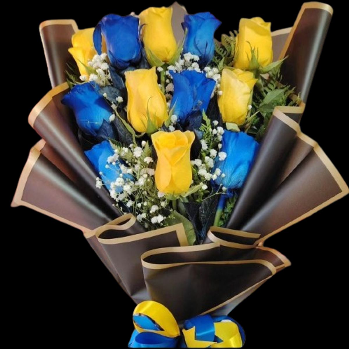 GENERICO - Bouquet de 12 Rosas Amarillas y Azules