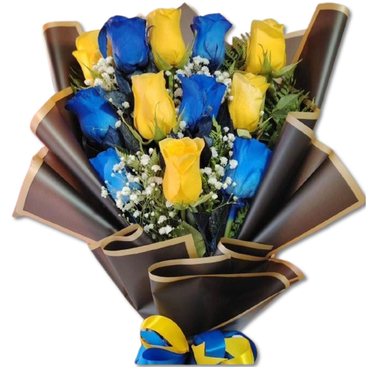 GENERICO - Bouquet de 12 Rosas Amarillas y Azules